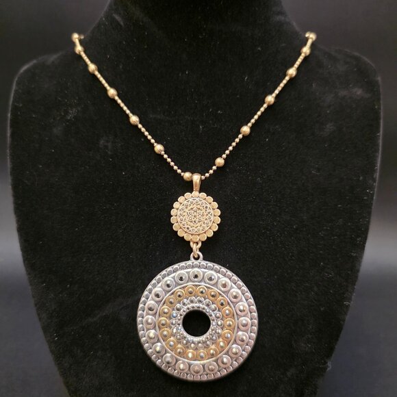 Lucky Brand Womens Two Tone Tribal Pendant Necklace 30” - Picture 1 of 7